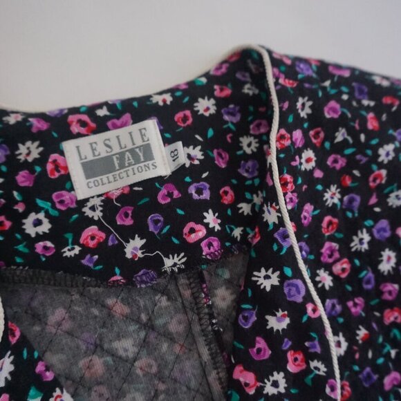 Vintage Leslie Faye Black w Pink Purple Floral Button Crop Blazer 18/ M - Picture 11 of 11
